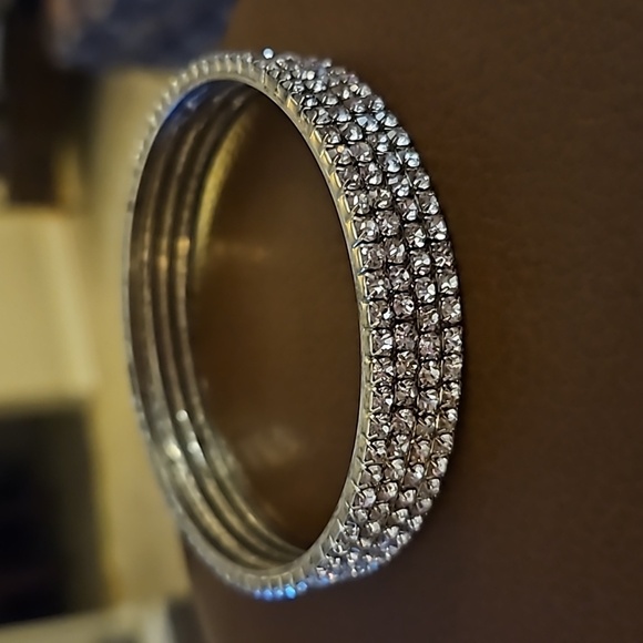 Layered Paved Rhinestone Bangle Bracelet - Picture 5 of 6
